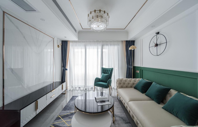 正大城108㎡美式輕奢，“孔雀綠+金色”華麗變身！